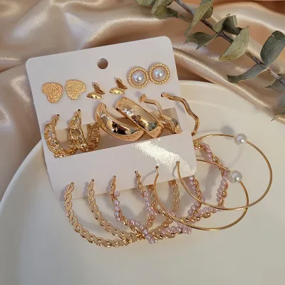 Stylish Multi Pattern Big Hoop Earrings Set ( 9 Pairs)